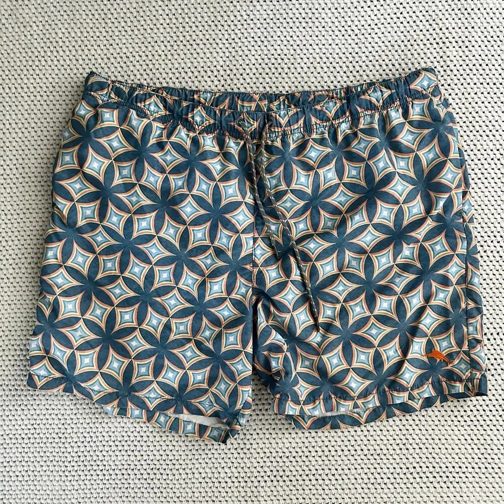 Tommy Bahama Blue Orange Star Batik Floral Print Mesh Baggy Swim Shorts 6